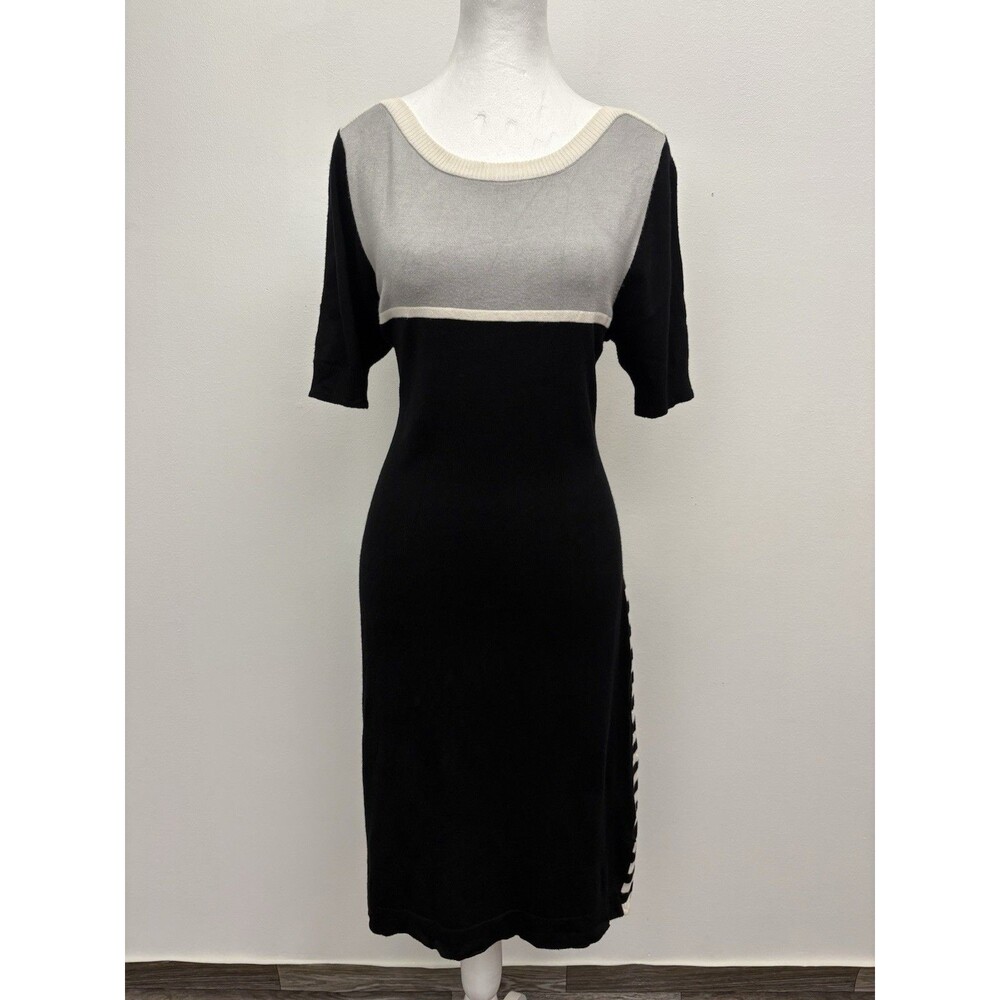 Vince Camuto Colorblock Knit Dress Size M Striped Back Short Sleeve Black Grey